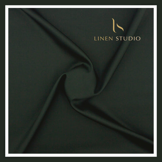Luthai 100% Luxury Cotton Satin Shirting - Darkest Green (NEW)