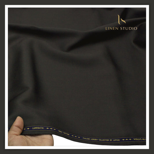 Luthai 100% Luxury Cotton Satin Shirting - Darkest Grey (NEW)