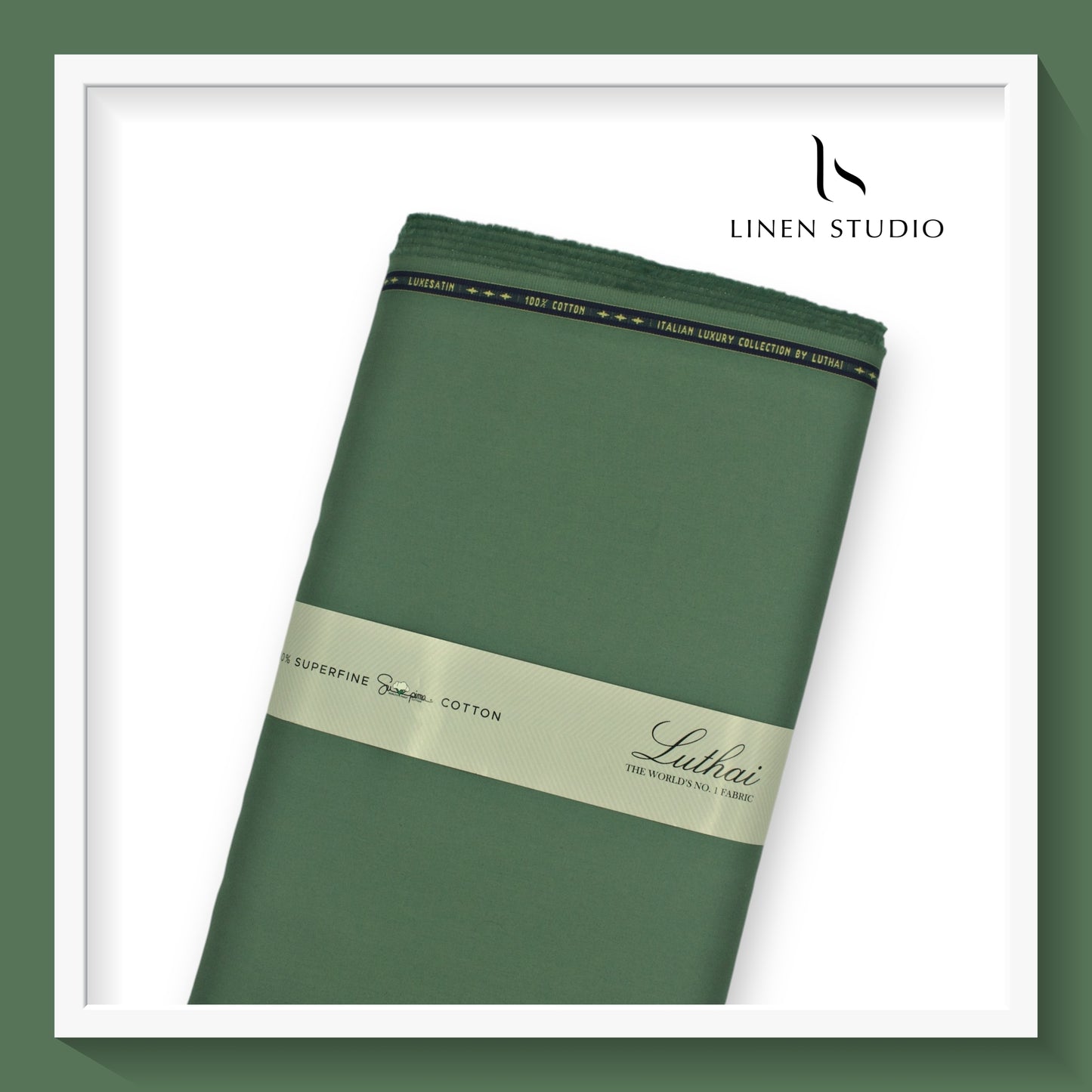 Luthai 100% Luxury Cotton Satin Shirting - Basil Green