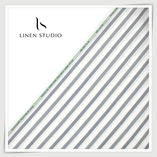 Luthai 100% Supima Cotton Jacquard 80/2 Premium Shirting - White Fancy Stripes (NEW) (Zoom In)