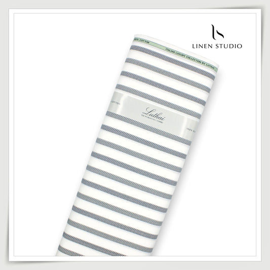 Luthai 100% Supima Cotton Jacquard 80/2 Premium Shirting - White Fancy Stripes (NEW) (Zoom In)