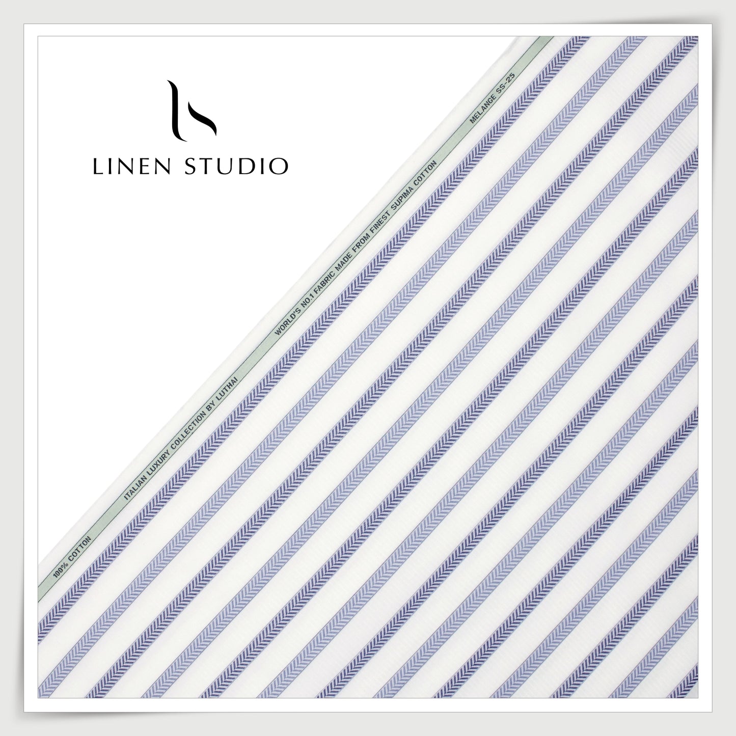 Luthai 100% Supima Cotton Jacquard 80/2 Premium Shirting - Blue Fancy Stripes (NEW) (Zoom In)
