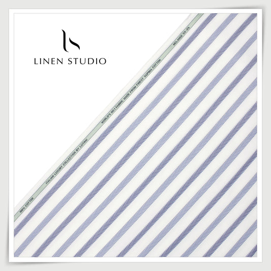 Luthai 100% Supima Cotton Jacquard 80/2 Premium Shirting - Blue Fancy Stripes (NEW) (Zoom In)