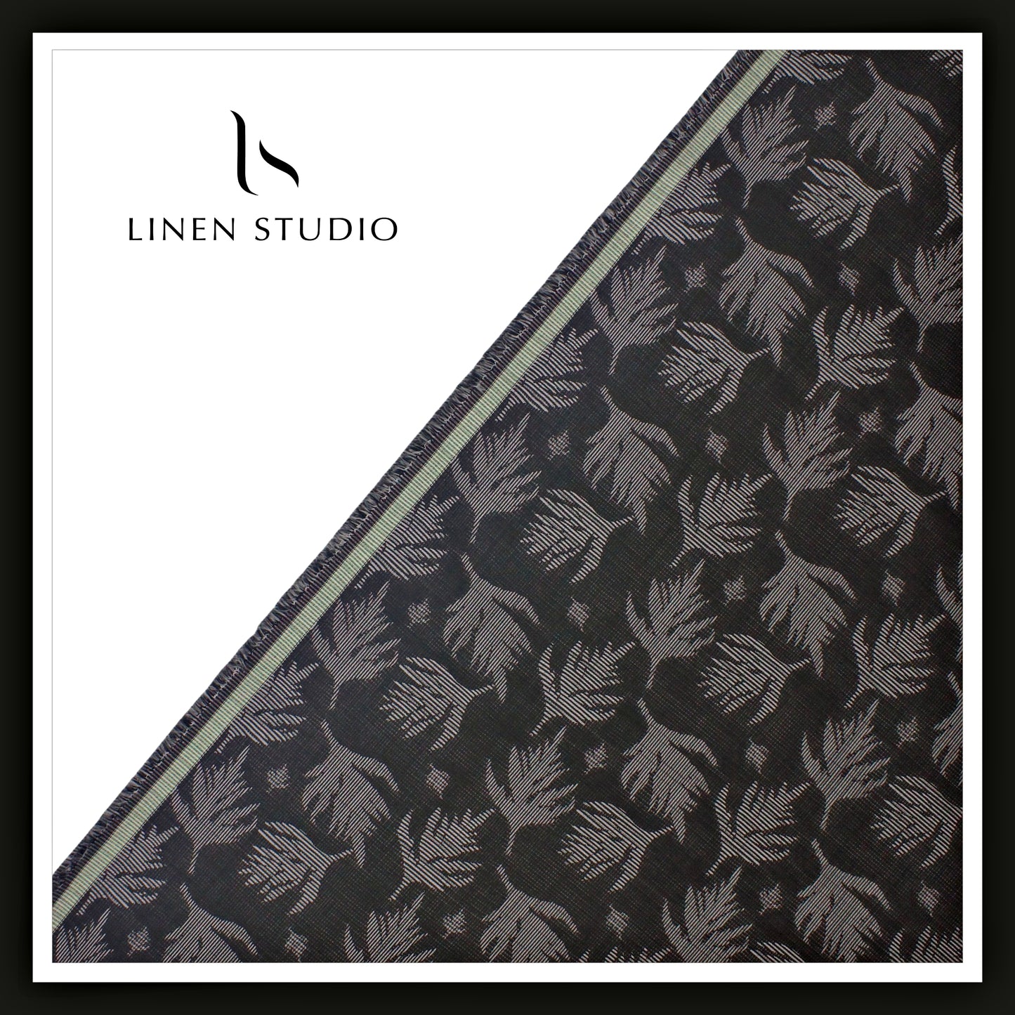 Luthai 100% Supima Cotton Jacquard 80/2 Shirting - Black with Grey Leaf (NEW)