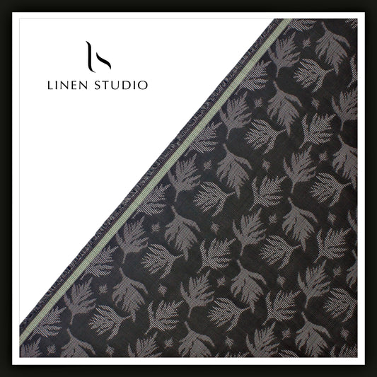 Luthai 100% Supima Cotton Jacquard 80/2 Shirting - Black with Grey Leaf (NEW)