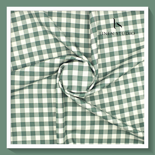 Luthai Giza Cotton Shirting - Fancy Checks Green (Zoom in)
