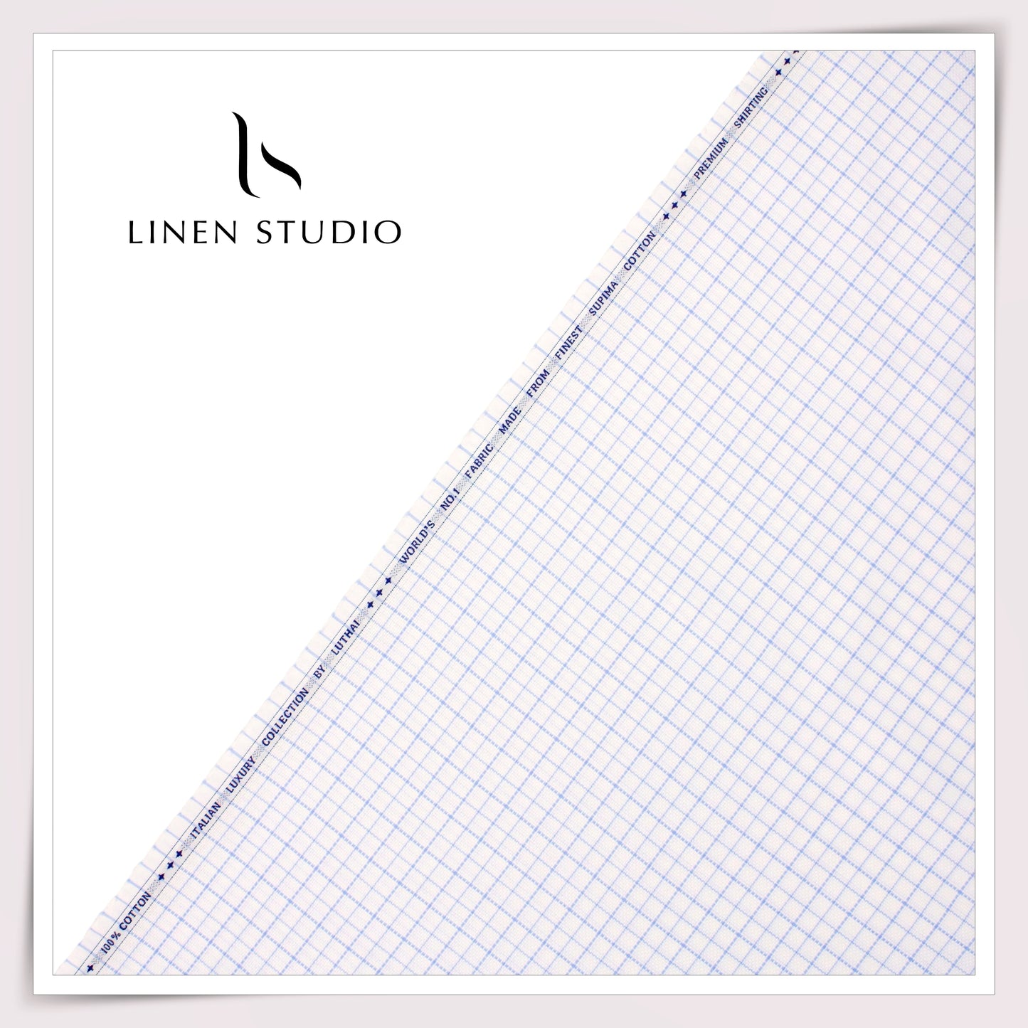 Luthai 100% Cotton Shirting - White with Blue Checks (NEW) (Zoom In)