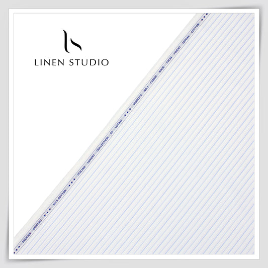 Luthai 100% Cotton Shirting - White with Blue Stripes (NEW) (Zoom In)