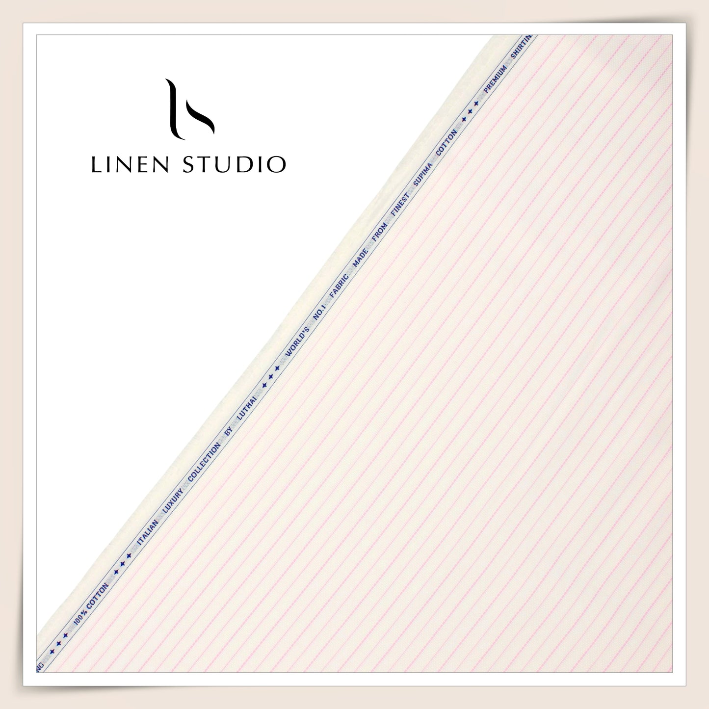 Luthai 100% Cotton Shirting - Off White with Pink Stripes (NEW) (Zoom In)