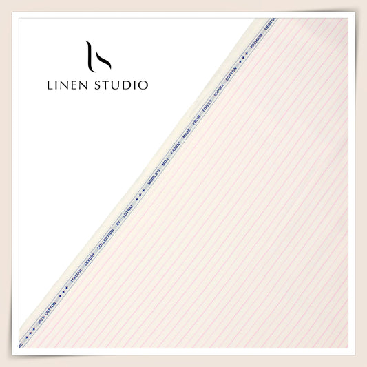 Luthai 100% Cotton Shirting - Off White with Pink Stripes (NEW) (Zoom In)