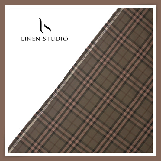 Luthai 100% Cotton Shirting - Greenish Brown Berry Checks (NEW)