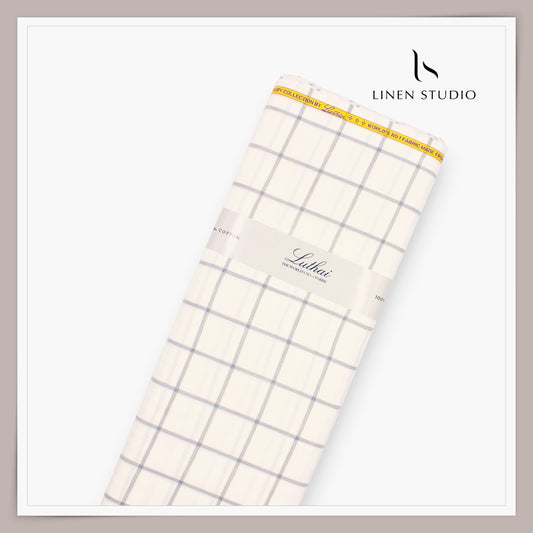 Luthai 100% Supima Cotton Shirting -  Off White with Black Big Checks (NEW)