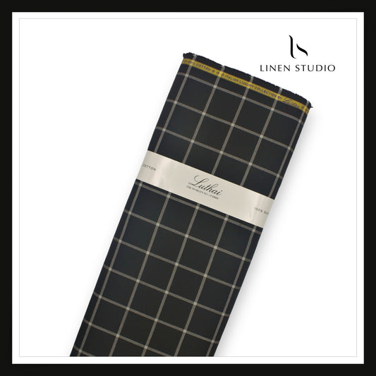 Luthai 100% Supima Cotton Shirting -  Black with White Big Checks (NEW)