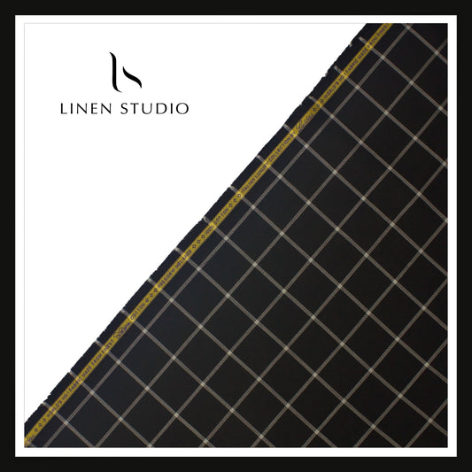 Luthai 100% Supima Cotton Shirting -  Black with White Big Checks (NEW)