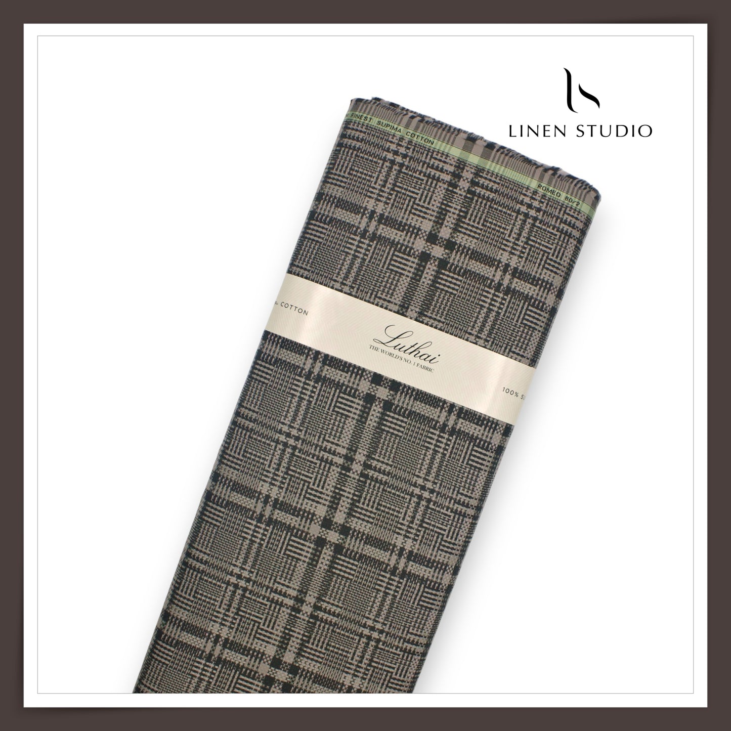 Luthai 100% Supima Cotton Jacquard 80/2 Shirting - Brown & Black Checks (NEW)