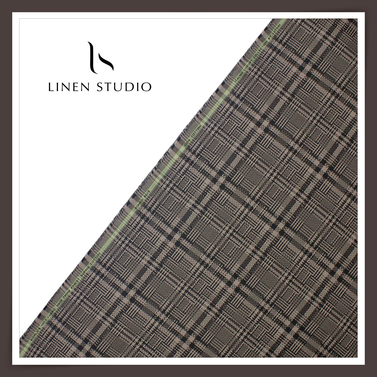 Luthai 100% Supima Cotton Jacquard 80/2 Shirting - Brown & Black Checks (NEW)