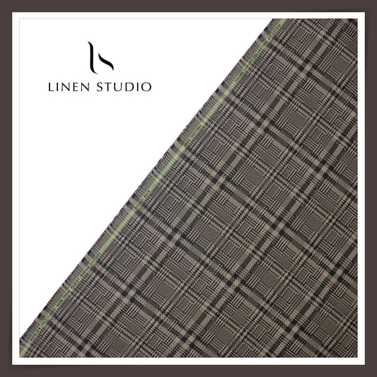 Luthai 100% Supima Cotton Jacquard 80/2 Shirting - Brown & Black Checks (NEW)