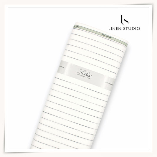 Luthai 100% Supima Cotton Jacquard Shirting -  White & Black Stripes (Zoom In) (NEW)
