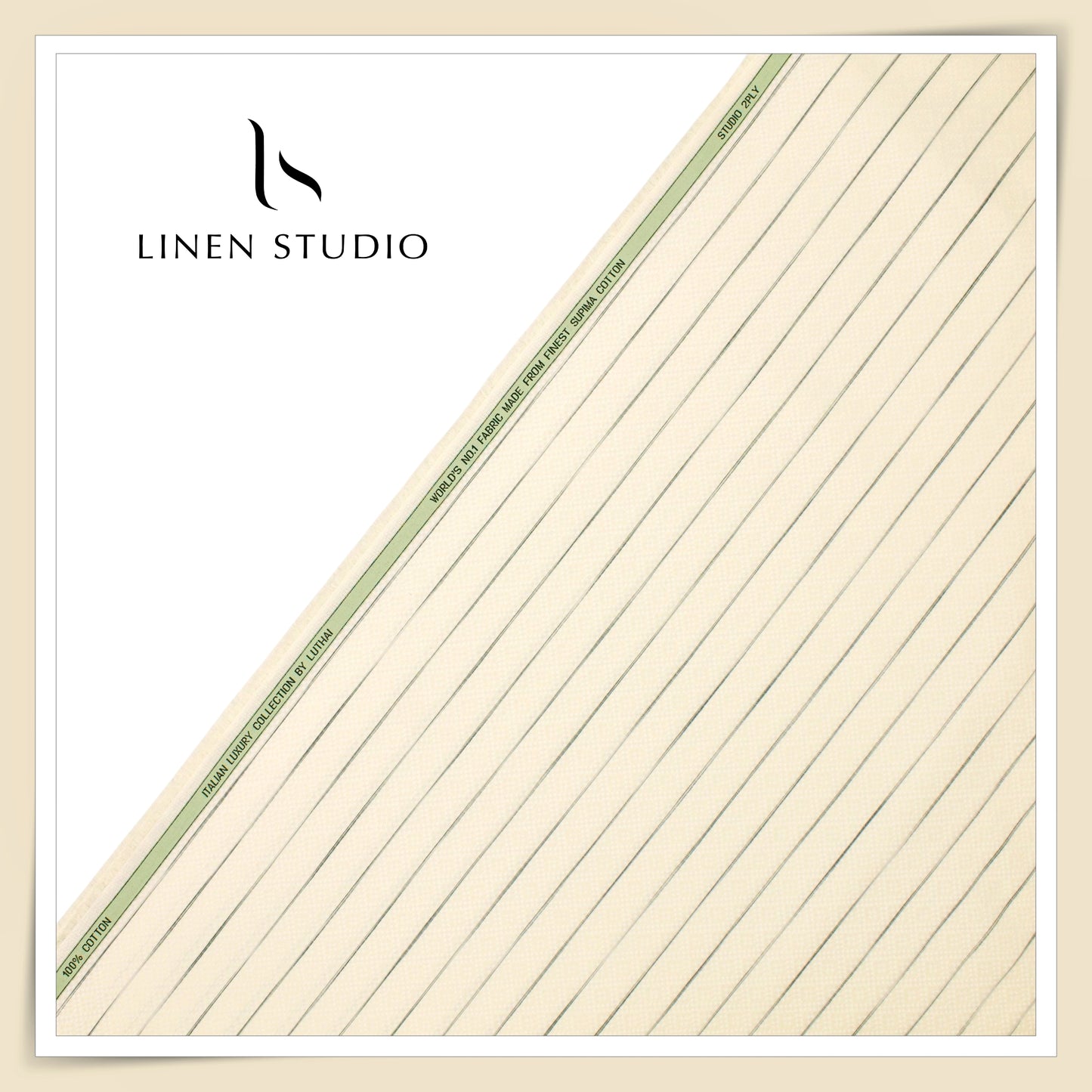 Luthai 100% Supima Cotton Jacquard Shirting -  Yellow & Green Stripes (Zoom In) (NEW)