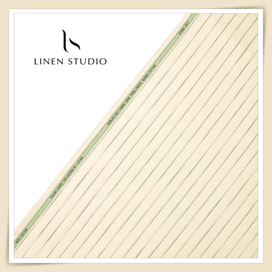 Luthai 100% Supima Cotton Jacquard Shirting -  Yellow & Green Stripes (Zoom In) (NEW)