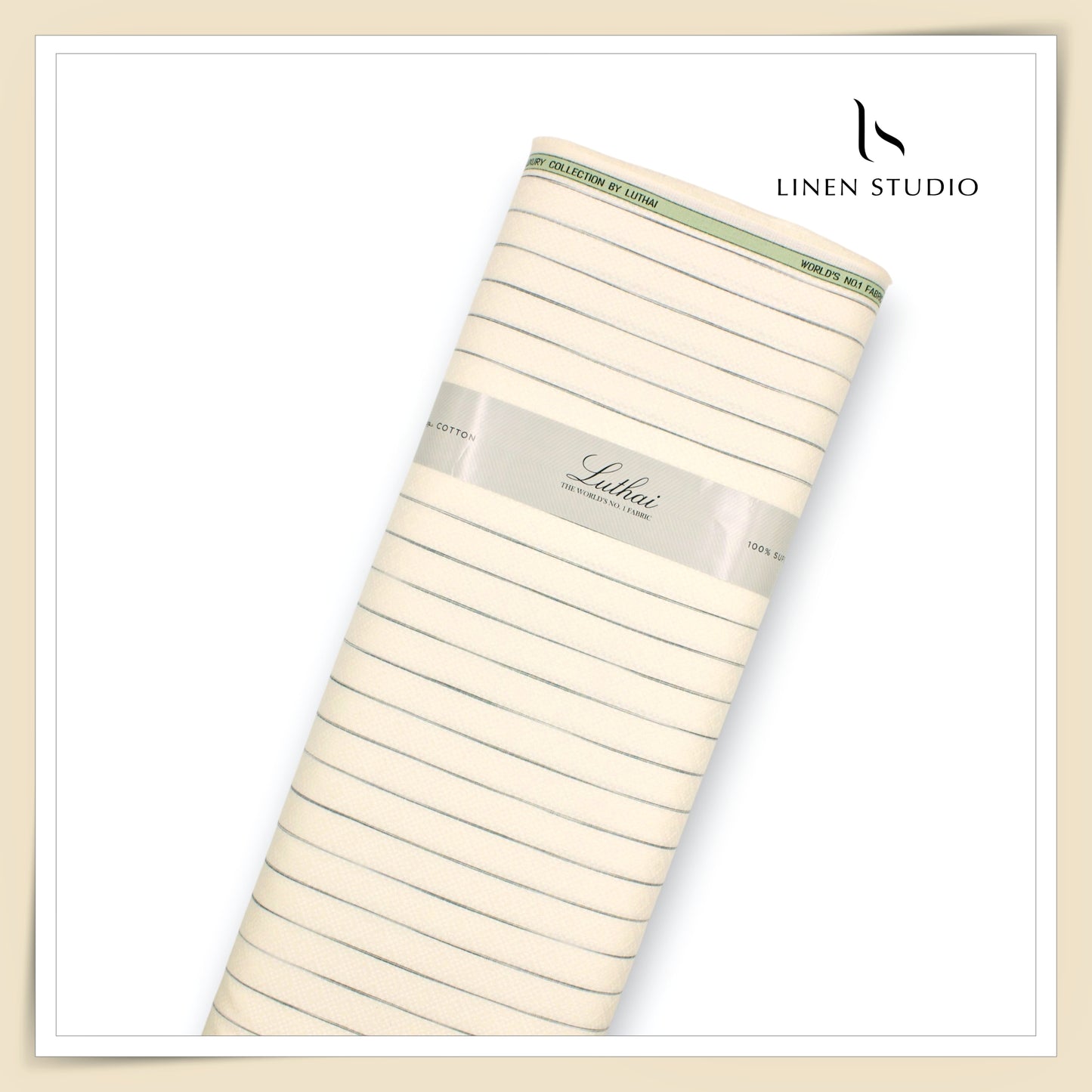 Luthai 100% Supima Cotton Jacquard Shirting -  Yellow & Green Stripes (Zoom In) (NEW)