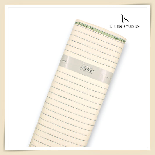 Luthai 100% Supima Cotton Jacquard Shirting -  Yellow & Green Stripes (Zoom In) (NEW)