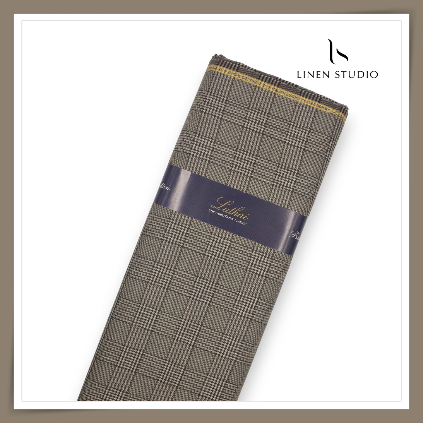 Luthai 100% Supima Cotton Jacquard Shirting -  Grey Fancy Checks (Zoom In) (NEW)