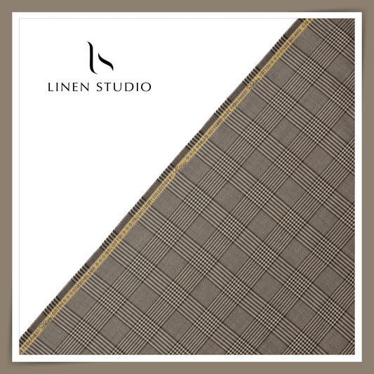 Luthai 100% Supima Cotton Jacquard Shirting -  Grey Fancy Checks (Zoom In) (NEW)