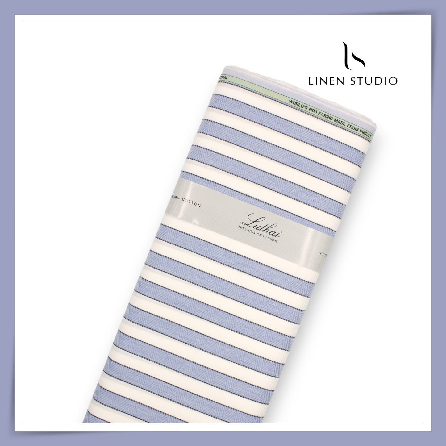 Luthai 100% Supima Cotton Jacquard Shirting -  White & Blue Stripes (Zoom In) (NEW)