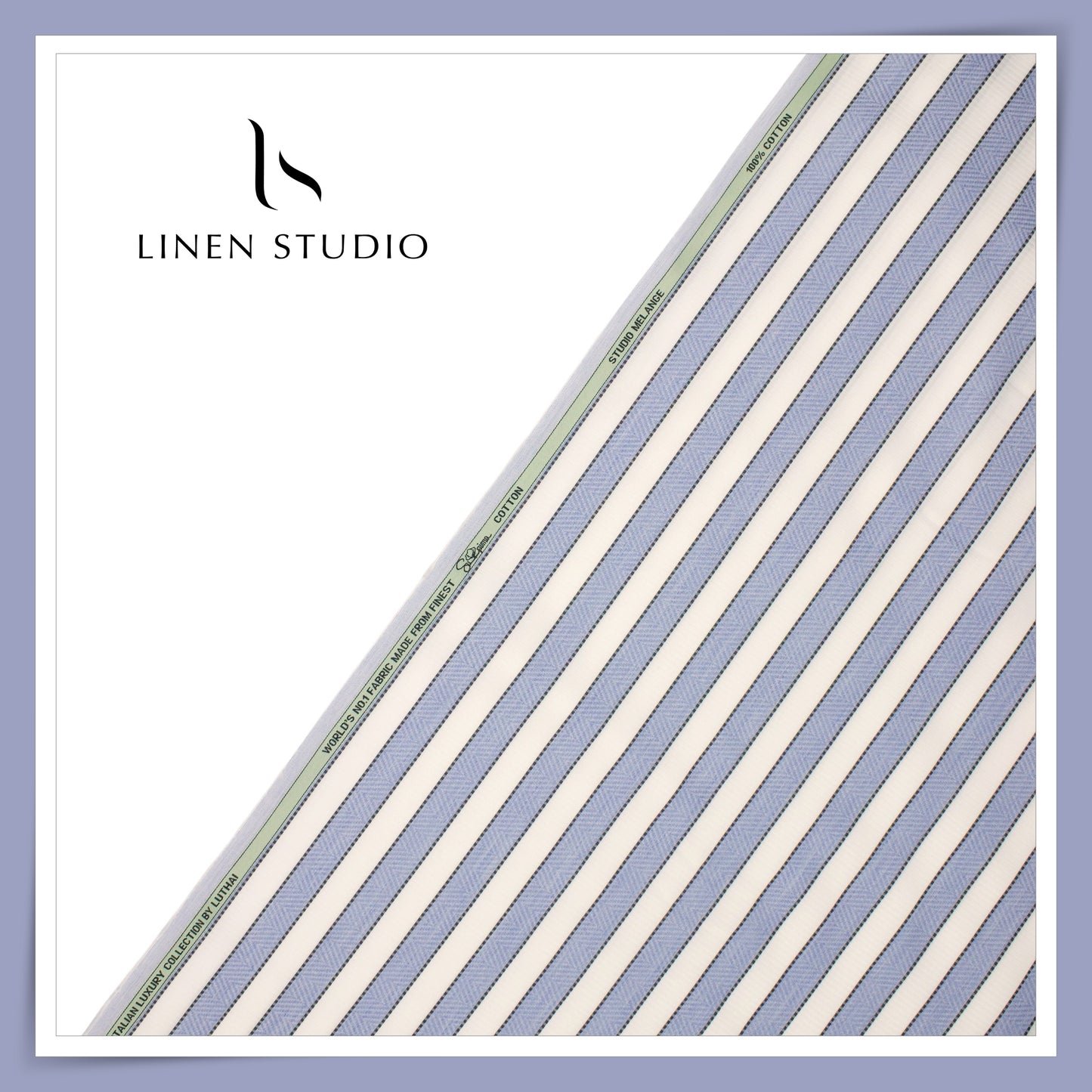 Luthai 100% Supima Cotton Jacquard Shirting -  White & Blue Stripes (Zoom In) (NEW)