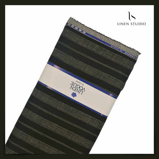 70 Lea Textured Shirting by Linen Monde - Black & White Fancy Stripes (NEW)