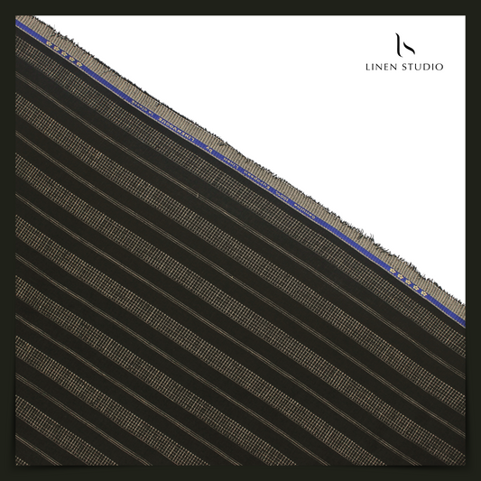 70 Lea Textured Shirting by Linen Monde - Black & White Fancy Stripes (NEW)