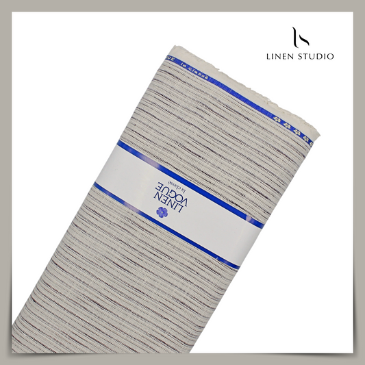 70 Lea Textured Shirting by Linen Monde - Pale Silver with Fancy Stripes (NEW)