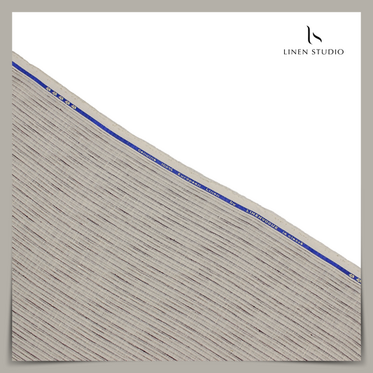 70 Lea Textured Shirting by Linen Monde - Pale Silver with Fancy Stripes (NEW)