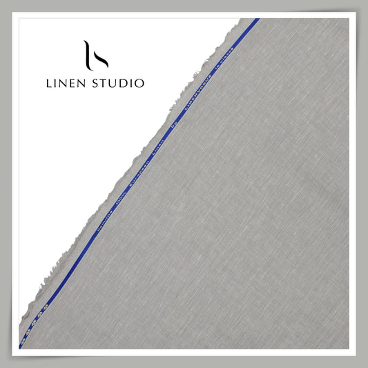 70 Lea Pure Linen Shirting by Linen Vogue - Bronco with Silver Zari Stripes (NEW) (Zoom In)