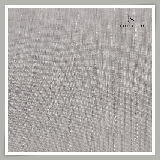 70 Lea Pure Linen Shirting by Linen Vogue - Bronco with Silver Zari Stripes (NEW) (Zoom In)