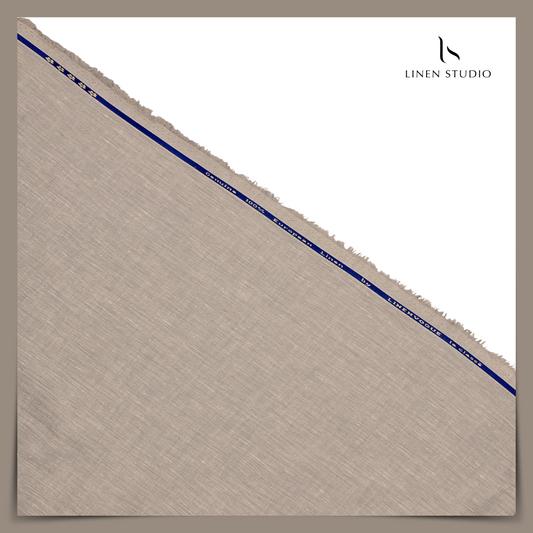 70 Lea Pure Linen Shirting by Linen Vogue - Bronco with Silver Zari Stripes (NEW) (Zoom In)