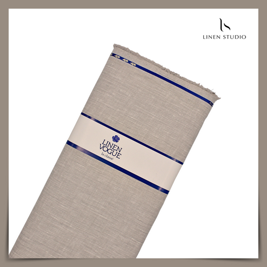 70 Lea Pure Linen Shirting by Linen Vogue - Bronco with Silver Zari Stripes (NEW) (Zoom In)