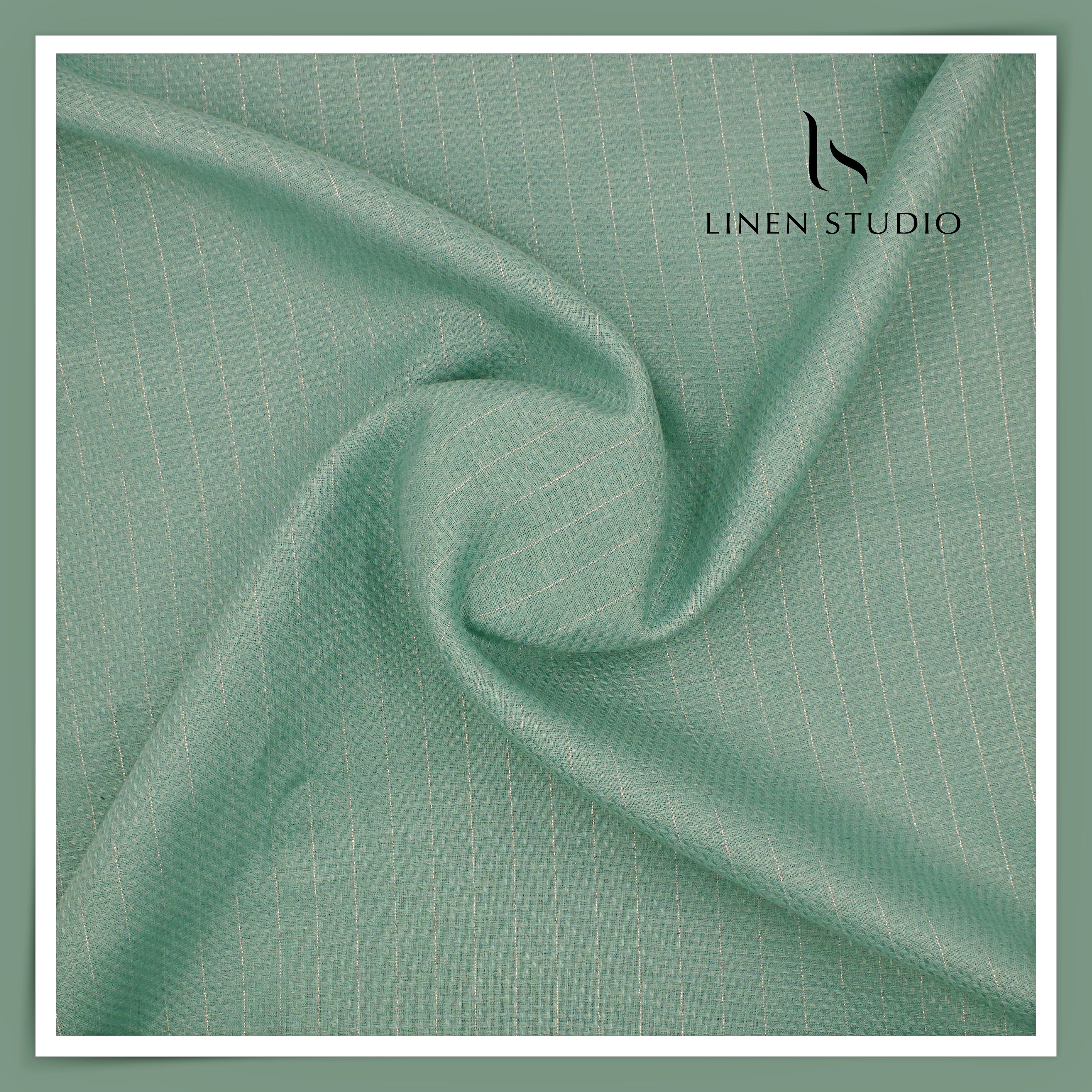70 Lea Pure Linen Shirting by Linen Vogue - Viridian Green with Silver ...