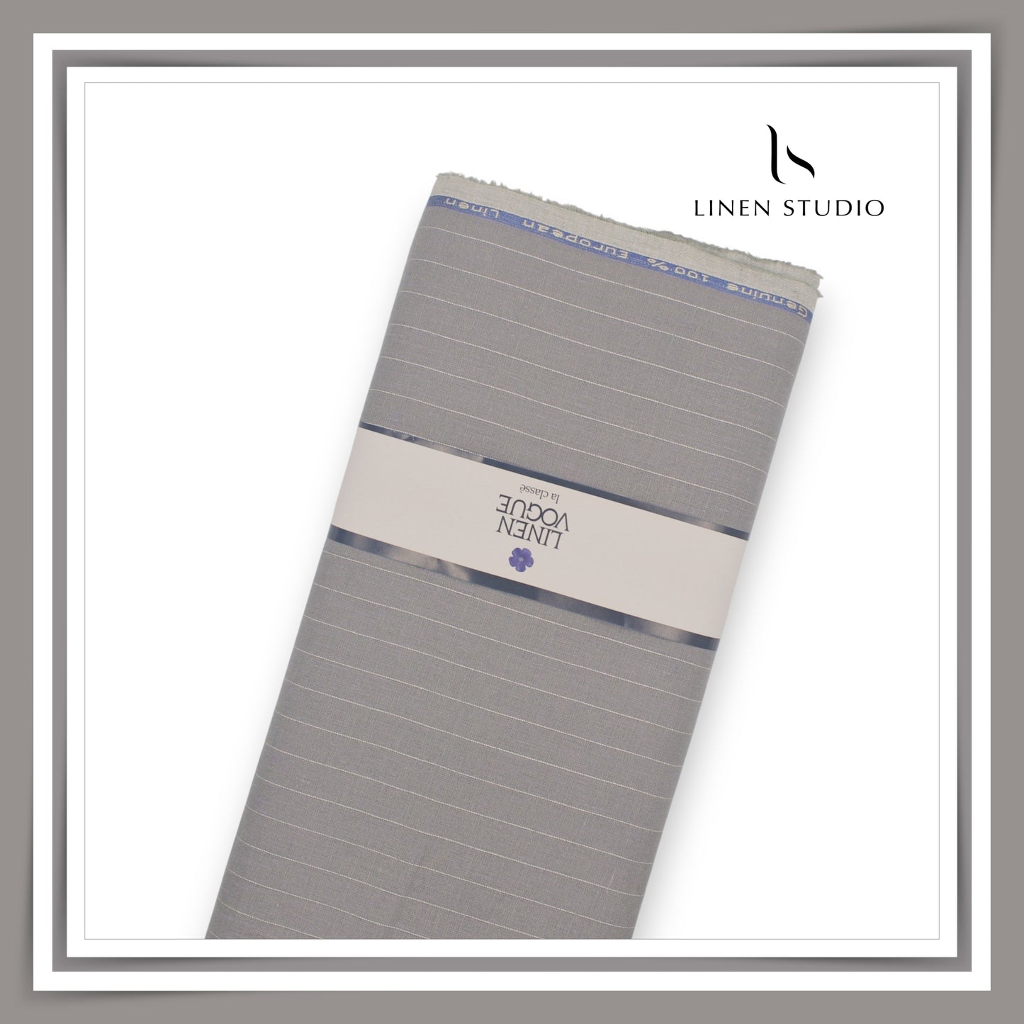 70 Lea Pure Linen Shirting by Linen Vogue - Grey with Mild Silver Zari Stripes (NEW) (Zoom In)