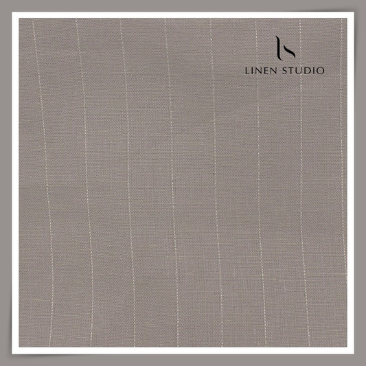 70 Lea Pure Linen Shirting by Linen Vogue - Grey with Mild Silver Zari Stripes (NEW) (Zoom In)