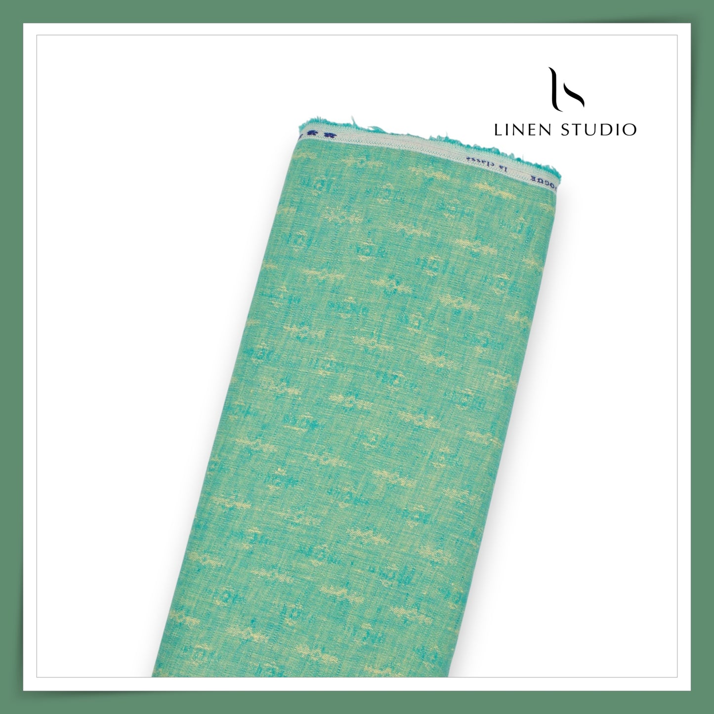 Linen Vogue 60 Lea Pure Linen Jacquard Shirting - Bay Leaf Green (45% SALE) (NEW)