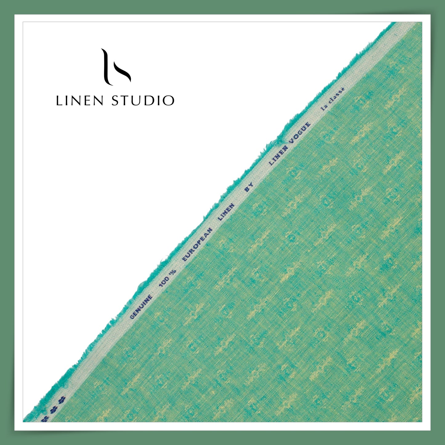 Linen Vogue 60 Lea Pure Linen Jacquard Shirting - Bay Leaf Green (45% SALE) (NEW)