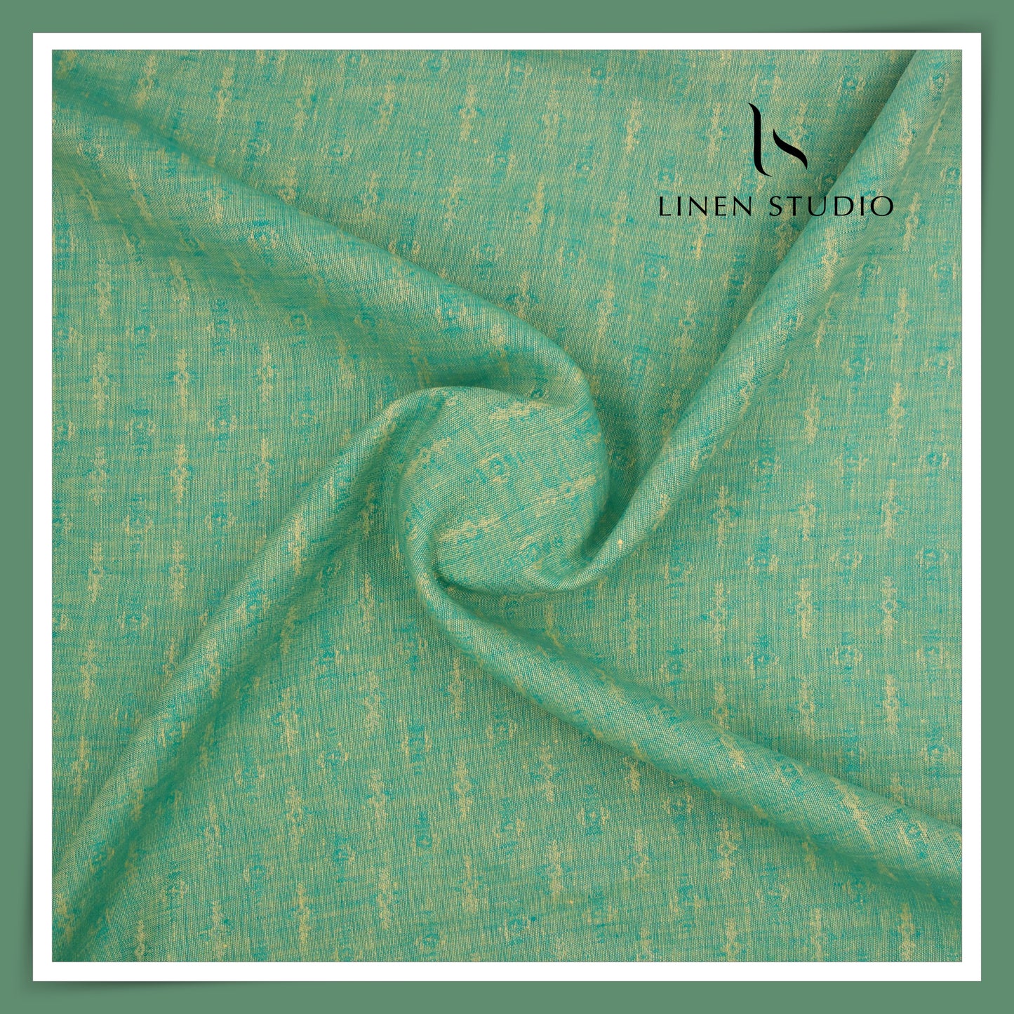 Linen Vogue 60 Lea Pure Linen Jacquard Shirting - Bay Leaf Green (45% SALE) (NEW)