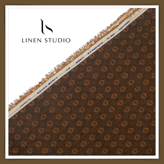 Pure Linen Jacquard Shirting by Linen Vogue - Woody Brown (50% SALE)
