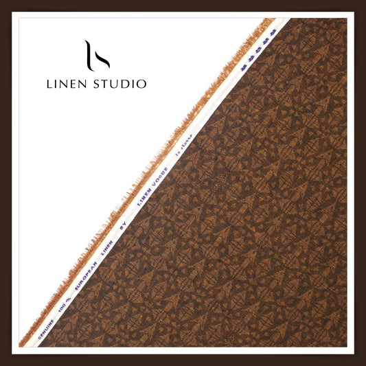 Pure Linen Jacquard Shirting by Linen Vogue - Copper Brown (50% SALE)