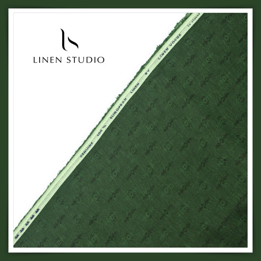 Pure Linen Jacquard Shirting by Linen Vogue - Lunar Green (50% SALE)