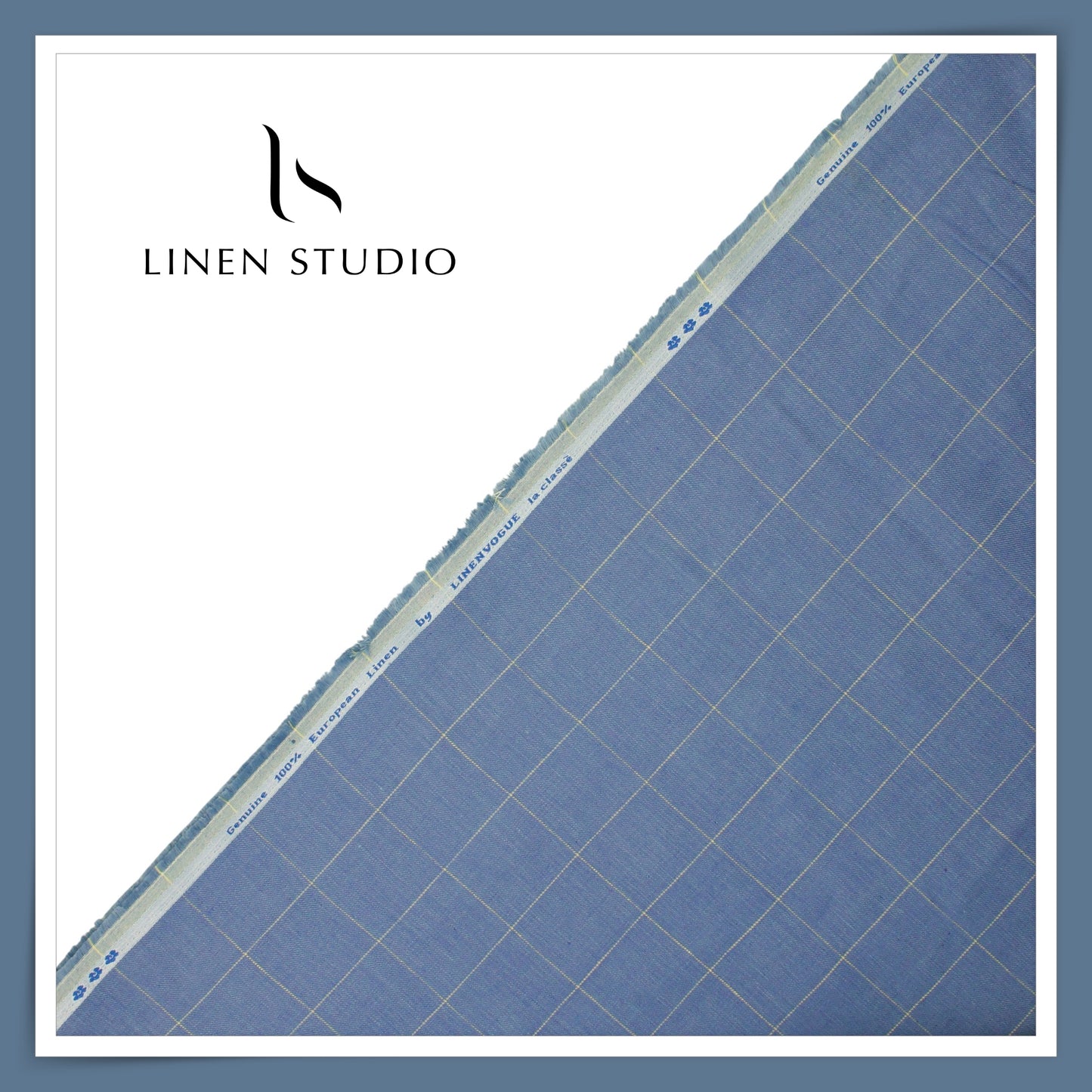 40 Lea Pure Linen Suiting by Linen Vogue - Slate Blue Checks (NEW) (Limited Stock!)
