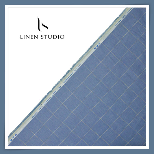 40 Lea Pure Linen Suiting by Linen Vogue - Slate Blue Checks (NEW) (Limited Stock!)