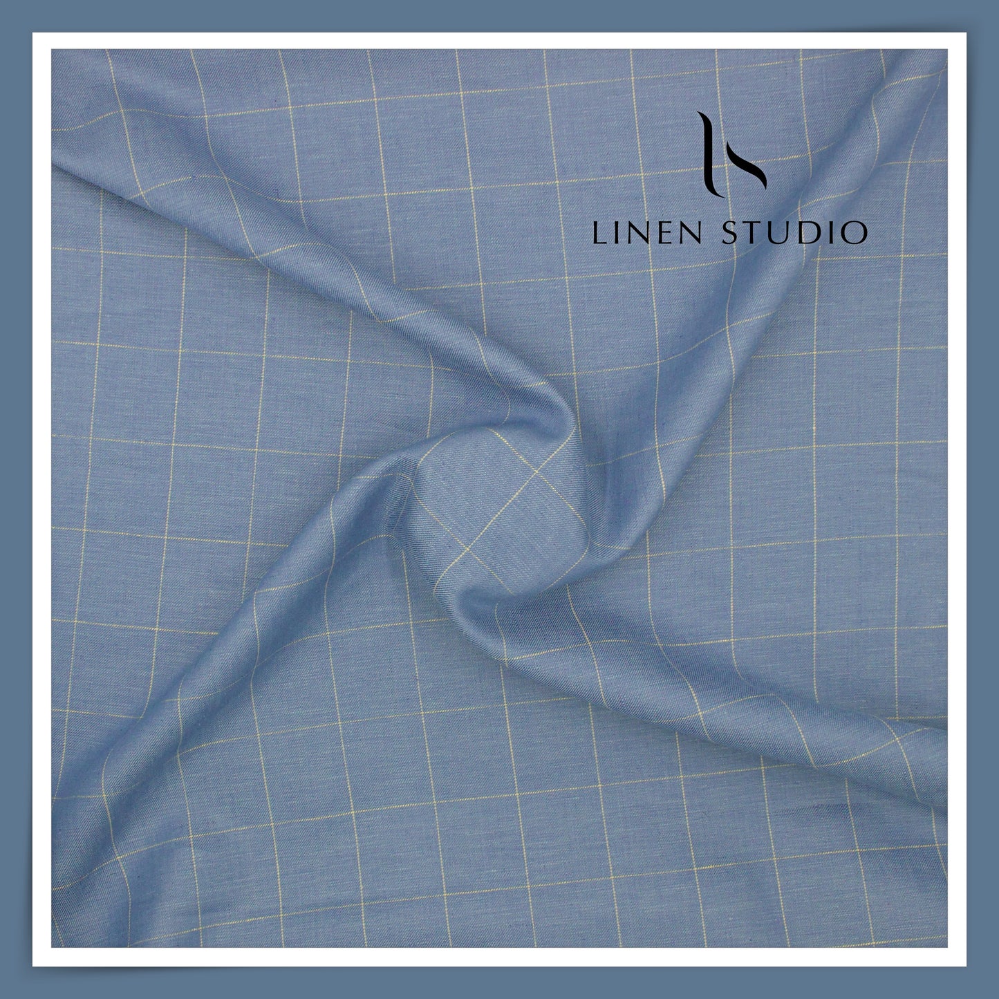 40 Lea Pure Linen Suiting by Linen Vogue - Slate Blue Checks (NEW) (Limited Stock!)